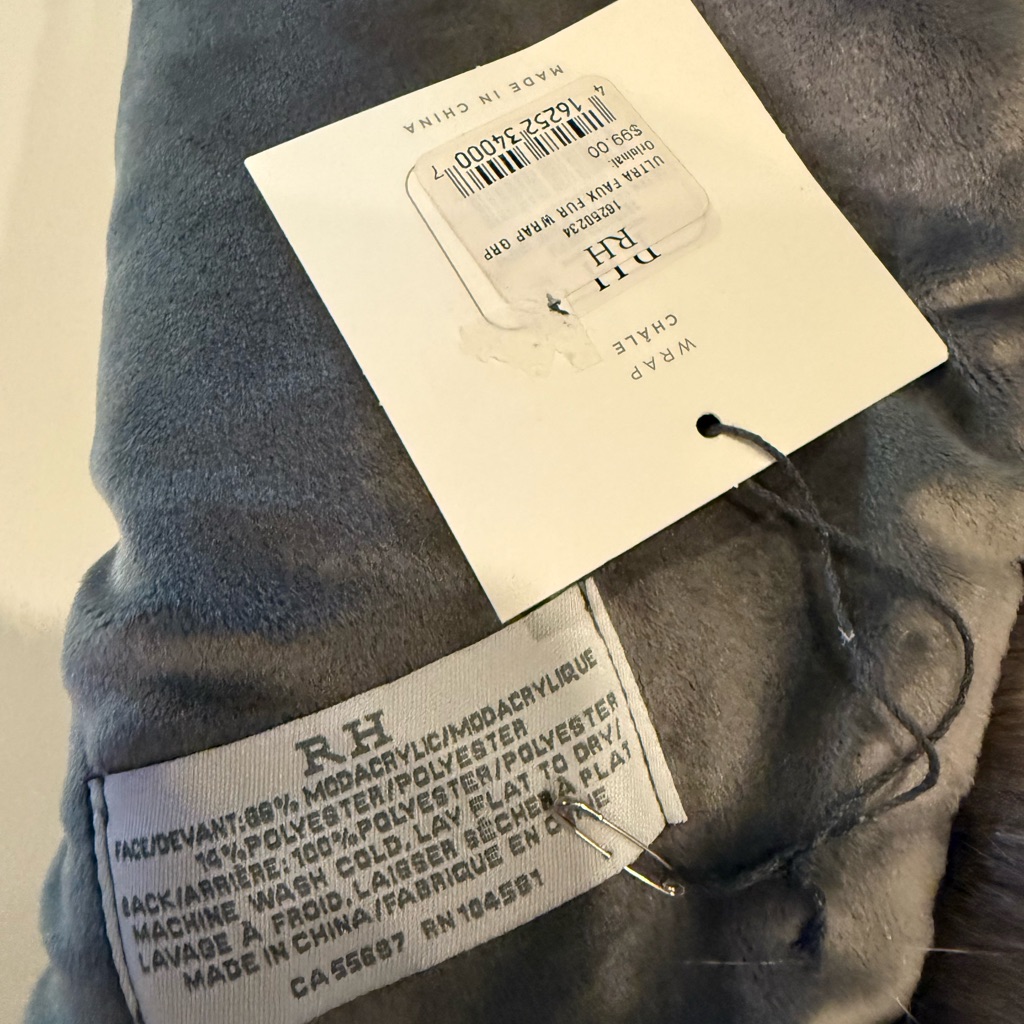 Restoration Hardware Rh Ultra Faux Fur Collar Scarf Neck Warmer Gray Luxe Nwt — image 6 of 6